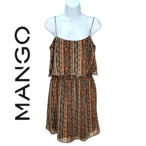 Mango Women’s‎ Large Boho Mini Summer Dress Brown Paisley Sleeveless Lightweight